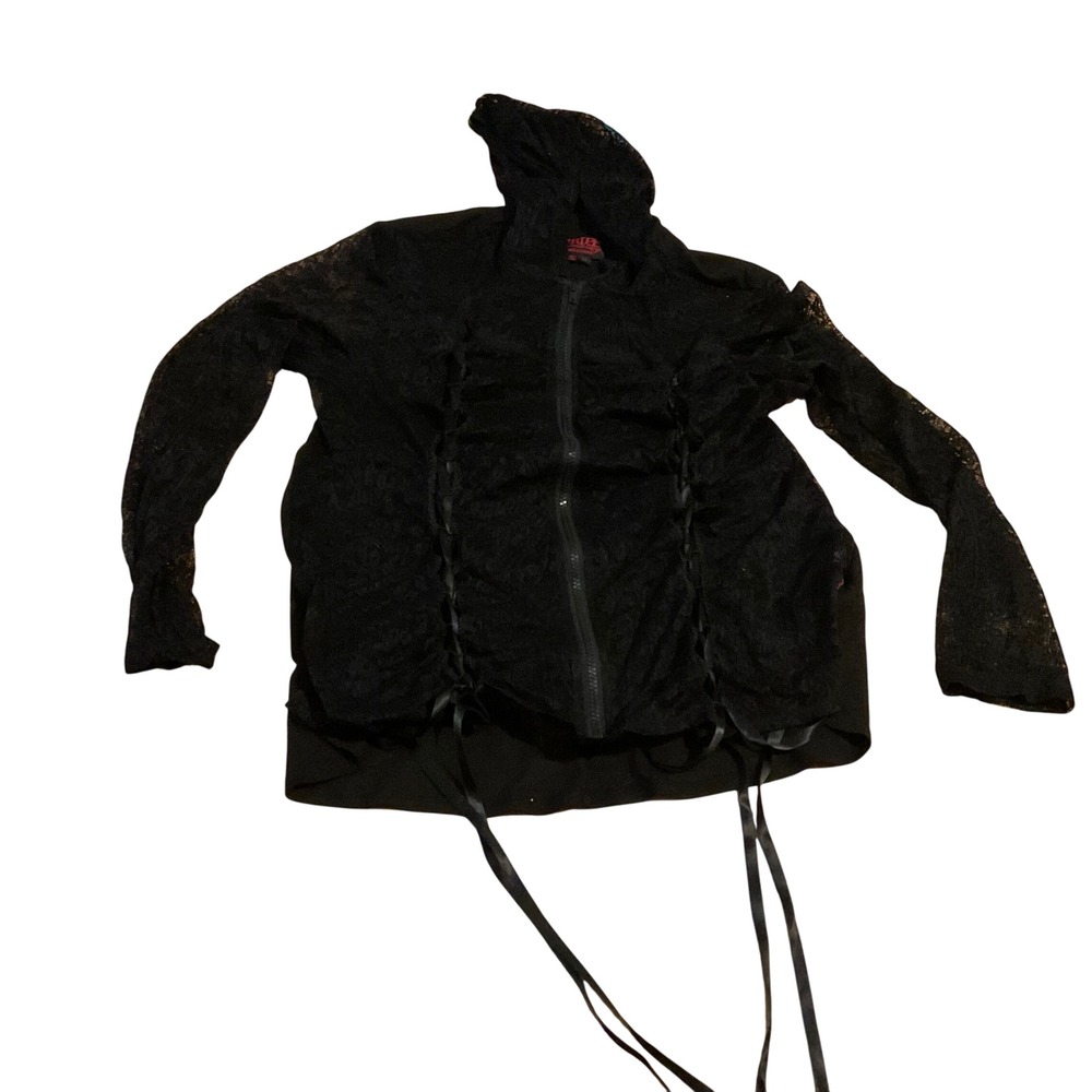 Tripp NYC Black Lace Corset Hoodie Zip Up Long Sleeve Women's Size 1โ